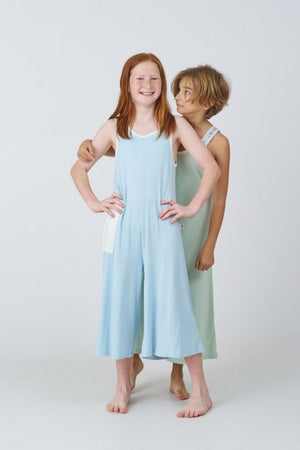 Kids Bamboo Jumpsuits in Blue and Sage - Awakind.co