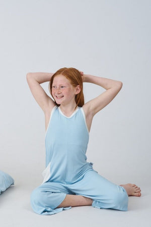 Kids Bamboo Jumpsuit in Blue - Awakind.co