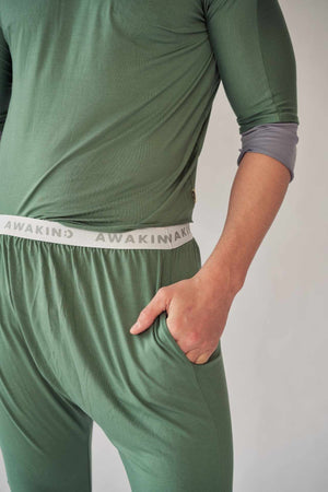 Unisex Bamboo Harem Pants - Olive - Awakind.co