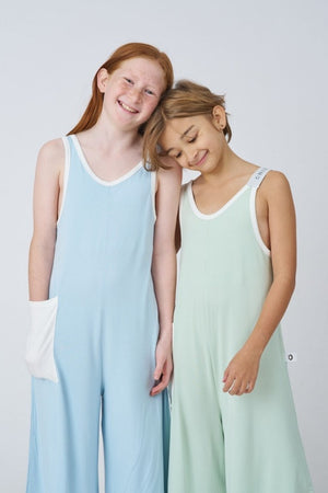 Kids Bamboo Jumpsuits in Blue and Sage - Awakind.co