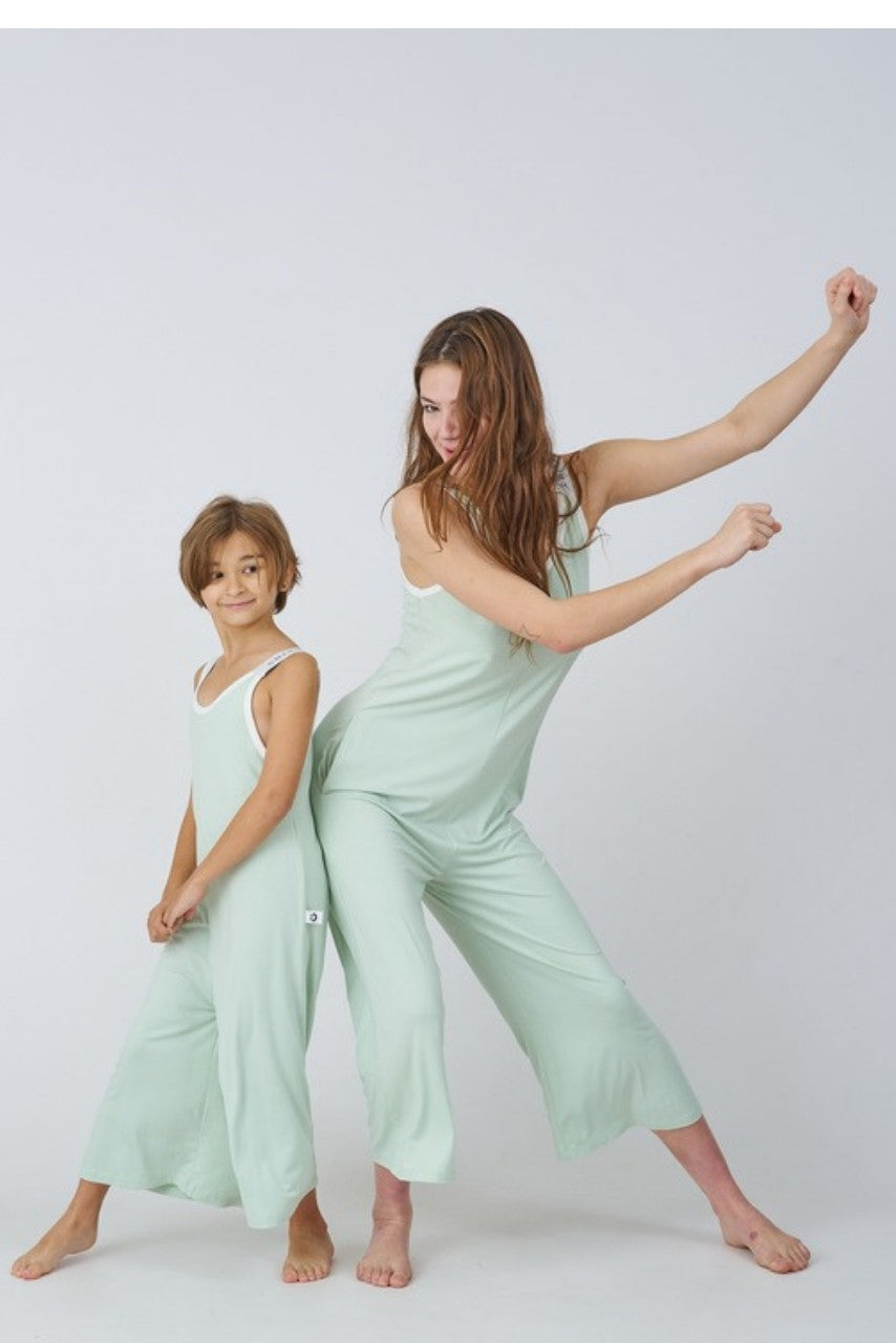 Matching Bamboo Jumpsuits in Sage for kids and adults - Awakind.co
